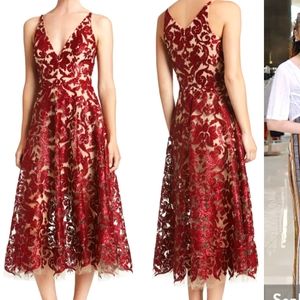 NWT Dress the Population Blair Embellished Fit & Flare Dress- Berry/Nude